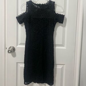 Ambiance women’s bodycon embroidered  black cocktail floral lace dress medium